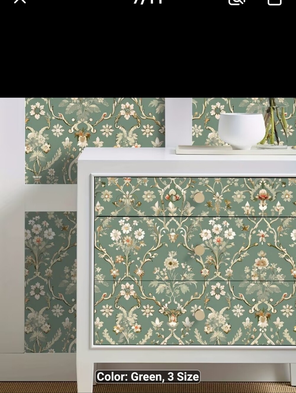 New Green Floral Damask self Adhesive Wallpaper 17.3x394in -1538-2577 - Picture 2 of 2